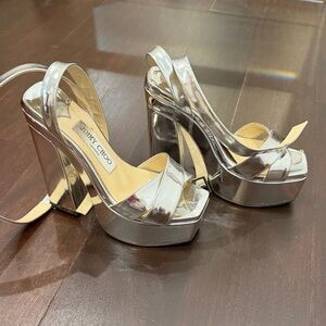 Jimmy Choo Metallic Silver Platform Sandals